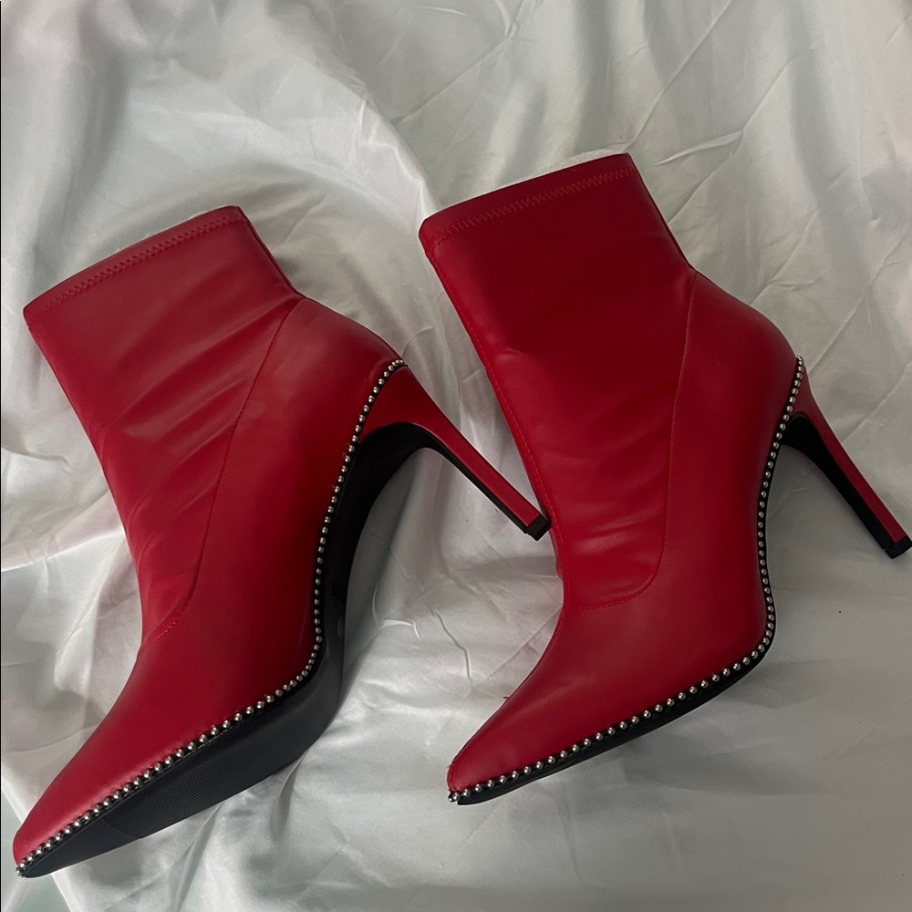 Bar III Red Ankle Boots with Studded Detail